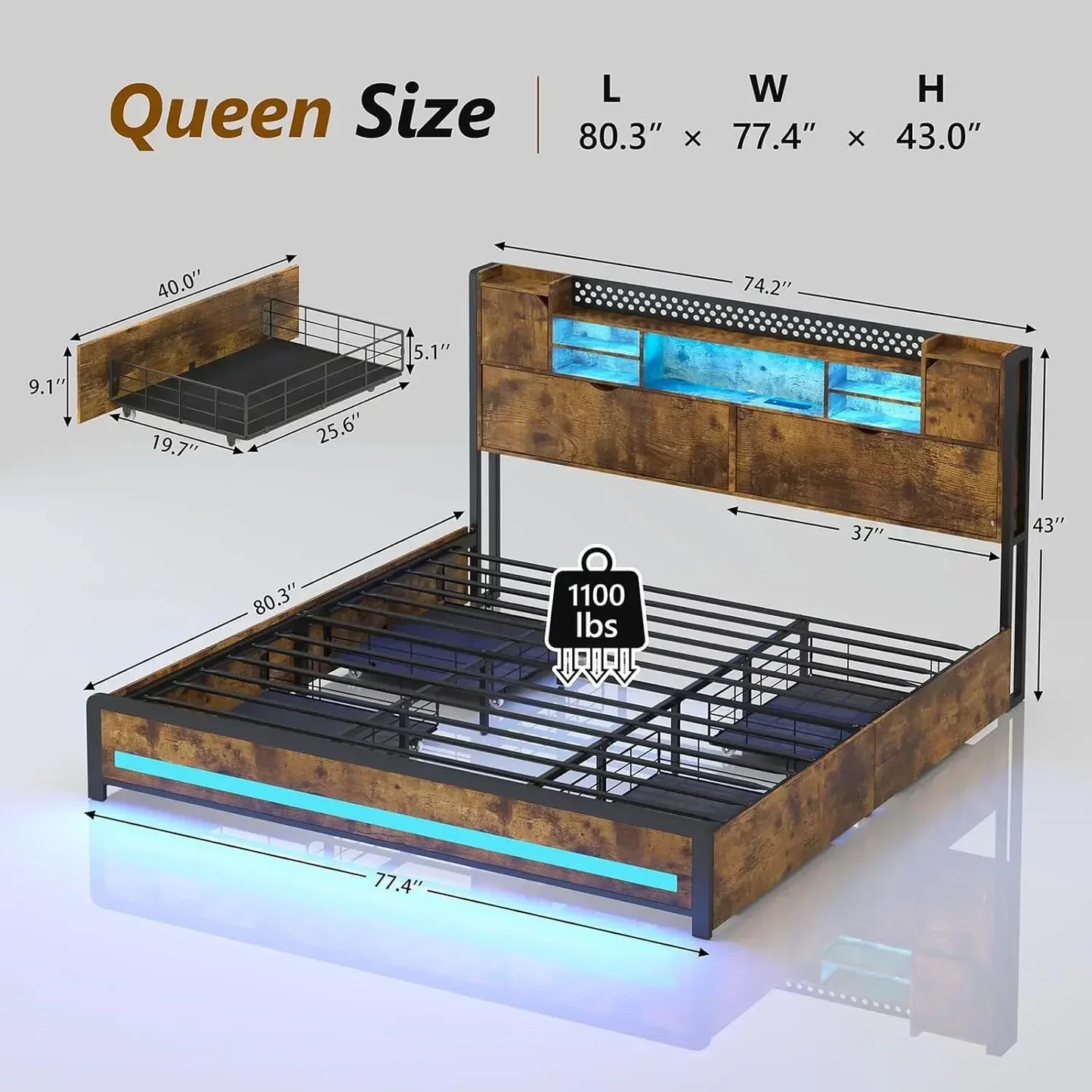 King Size Bed Frame with Charging Station