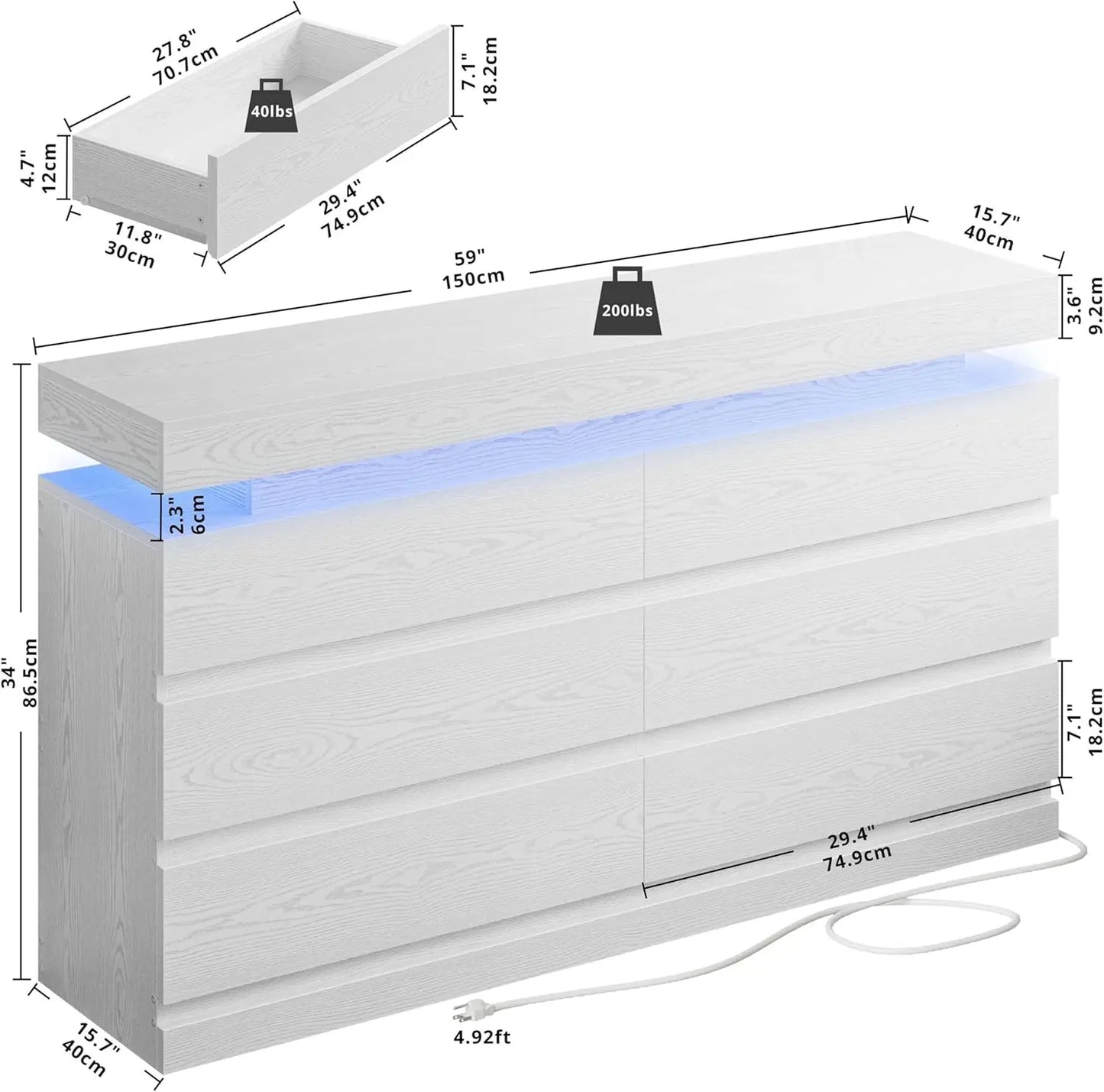 LED 6 Drawers Dresser