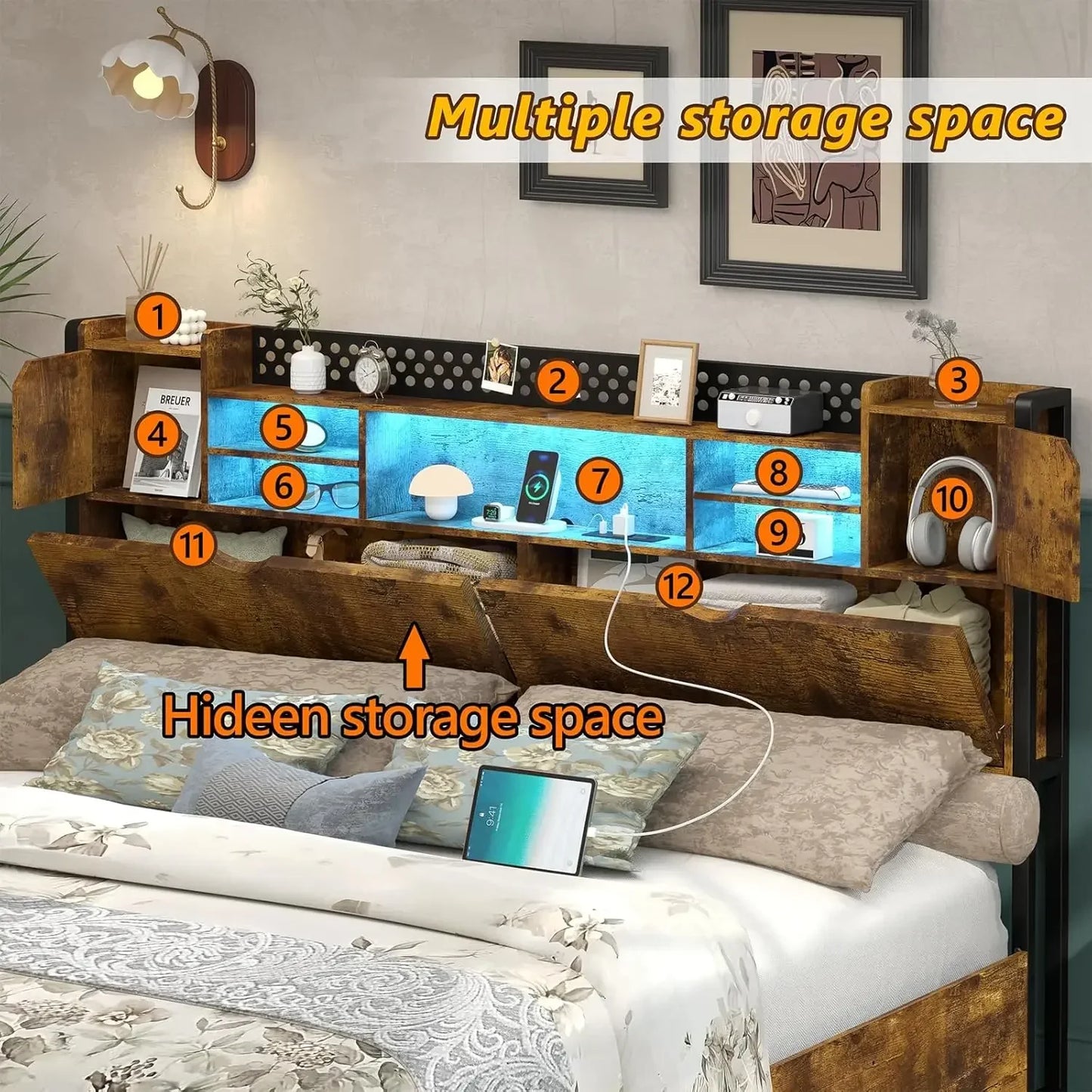 King Size Bed Frame with Charging Station