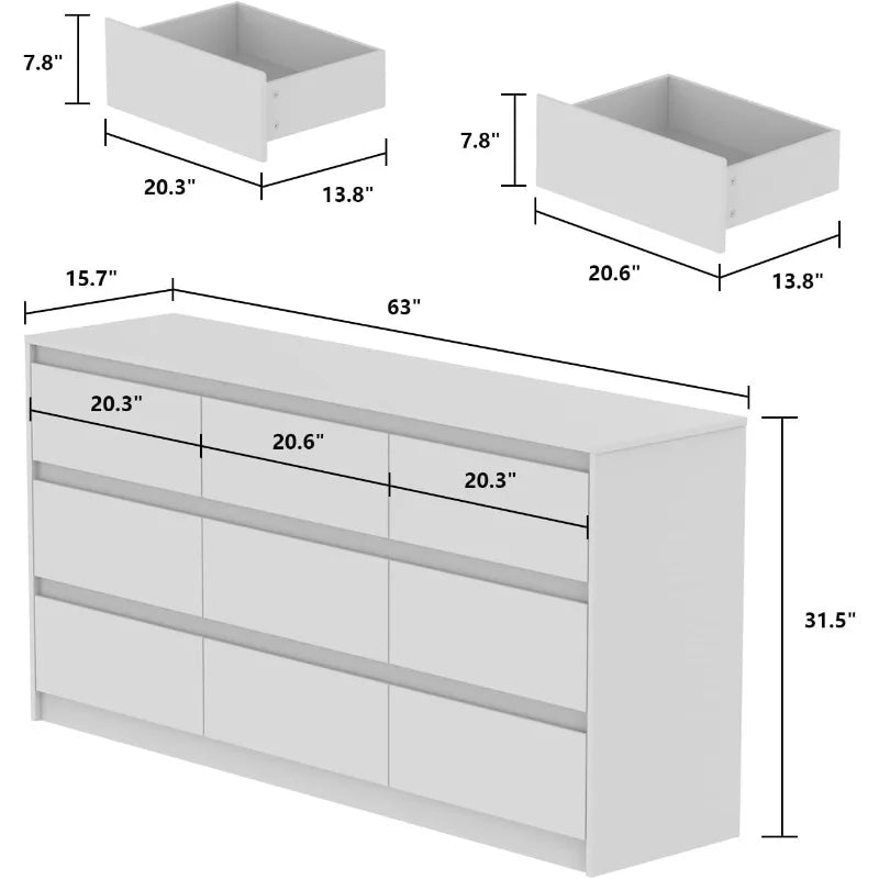 9 Drawer Modern Wood Dresser Chest